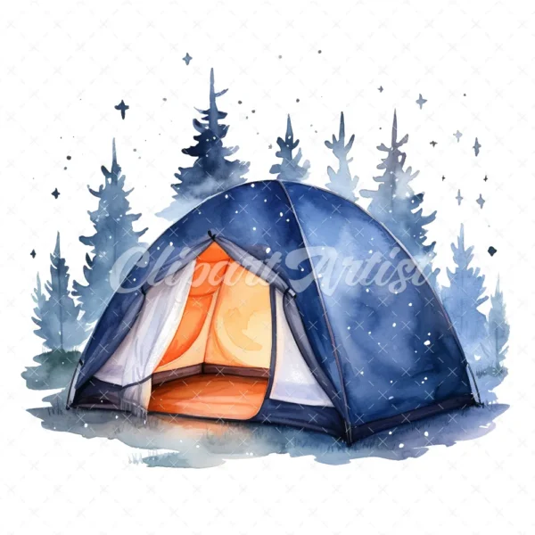 20 High-Quality Night Lighting Tents Clipart - Lighting tents digital watercolor JPG instant download for commercial use - Digital download