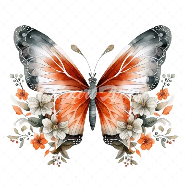 20 High-Quality Orange Silver Butterfly Clipart - Butterfly digital watercolor JPG instant download for commercial use - Digital download