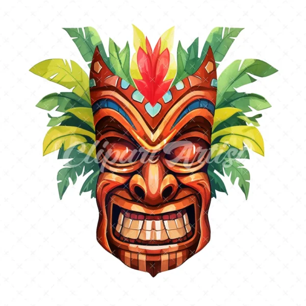 20 High-Quality Tiki Mask Clipart - Tiki mask digital watercolor JPG instant download for commercial use - Digital download