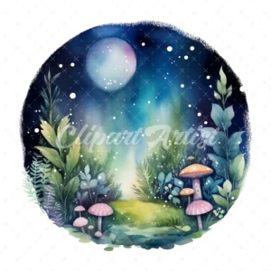 20 High-Quality Fairy Night Garden Clipart - Fairy garden digital watercolor JPG instant download for commercial use - Digital download