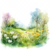 19 High-Quality Spring Meadows Clipart - Spring meadows digital watercolor JPG instant download for commercial use - Digital download