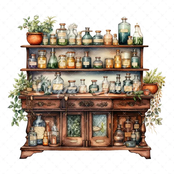 20 High-Quality Apothecary Cabinets Clipart - Apothecary digital watercolor JPG instant download for commercial use - Digital download