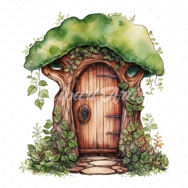 21 High-Quality Forest Fairy Doors Clipart - Forest fairy door digital watercolor JPG instant download for commercial use - Digital download