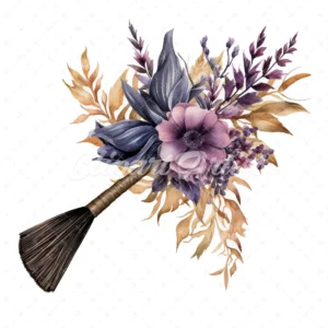 19 High-Quality Floral Brooms Clipart - Floral brooms digital watercolor JPG instant download for commercial use - Digital download