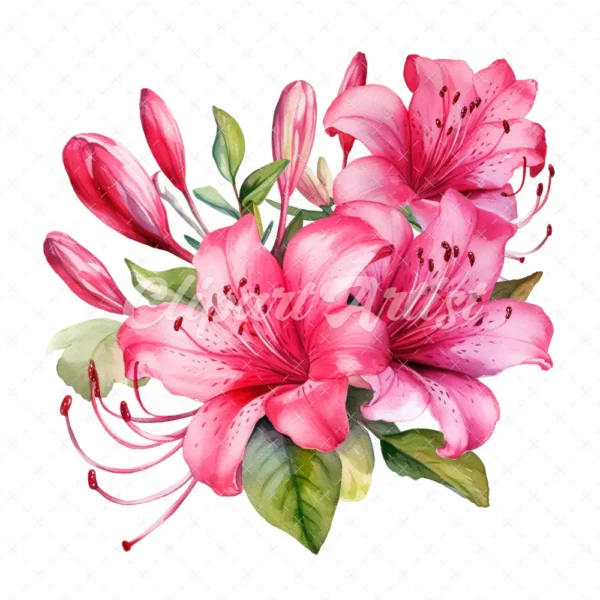 20 High-Quality Hot Pink Azalea Bouquet Clipart - Hot Azalea digital watercolor JPG instant download for commercial use - Digital download
