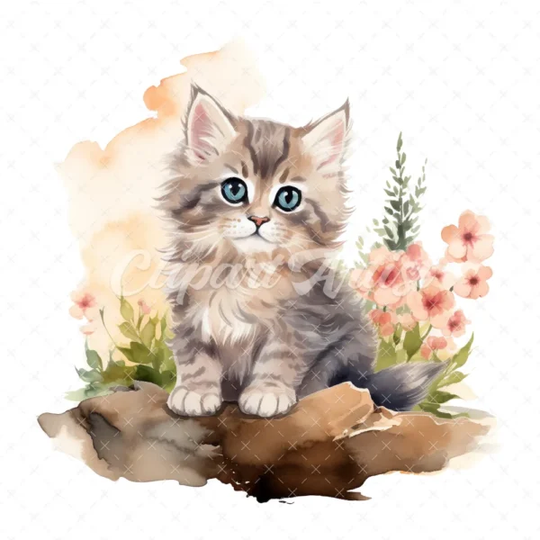 20 High-Quality Cute Kitten Clipart - Cute kitten digital watercolor JPG instant download for commercial use - Digital download