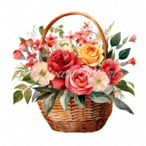 20 High-Quality Flower Basket Clipart - Flower basket digital watercolor JPG instant download for commercial use - Digital download