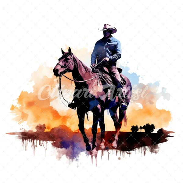 20 High-Quality Western Cowboy Silhouette Clipart - Cowboy digital watercolor JPG instant download for commercial use - Digital download