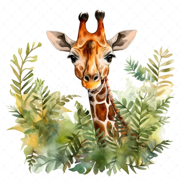20 High-Quality Forest Giraffe Clipart - Forest giraffe digital watercolor JPG instant download for commercial use - Digital download