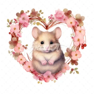 19 High-Quality Mouse in Heart Wreath Clipart - Mouse wreath digital watercolor JPG instant download for commercial use - Digital download