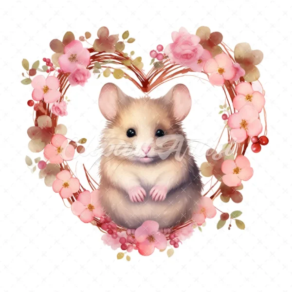 19 High-Quality Mouse in Heart Wreath Clipart - Mouse wreath digital watercolor JPG instant download for commercial use - Digital download