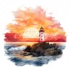 20 High-Quality Sunset Lighthouse Clipart - Sunset lighthouse digital watercolor JPG instant download for commercial use - Digital download
