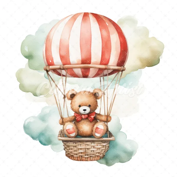 20 High-Quality Air Balloon Teddy Bear Clipart - Teddy bear digital watercolor JPG instant download for commercial use - Digital download