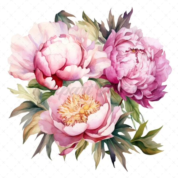 24 High-Quality Iridescent Peony Clipart - Iridescent peony digital watercolor JPG instant download for commercial use - Digital download