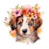 20 High-Quality Floral Portrait Puppy Clipart - Floral Puppy digital watercolor JPG instant download for commercial use - Digital download