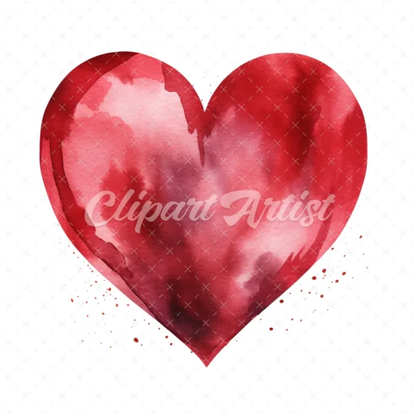 20 High-Quality Red Heart Clipart - Red heart digital watercolor JPG instant download for commercial use - Digital download