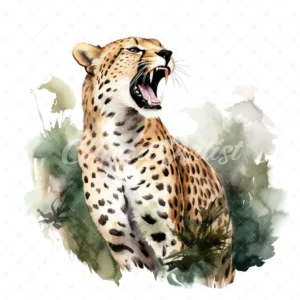 20 High-Quality Roaring Forest Cheetah Clipart - Cheetah digital watercolor JPG instant download for commercial use - Digital download