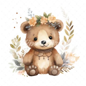 20 High-Quality Boho Cute Bears Clipart - Boho cute bears digital watercolor JPG instant download for commercial use - Digital download