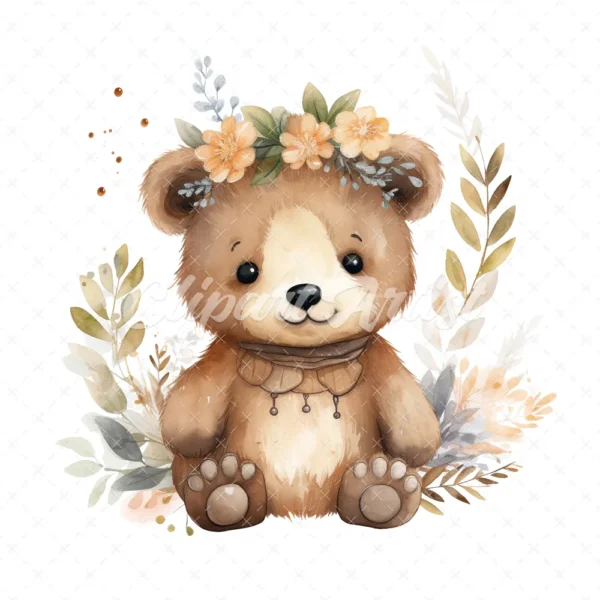 20 High-Quality Boho Cute Bears Clipart - Boho cute bears digital watercolor JPG instant download for commercial use - Digital download