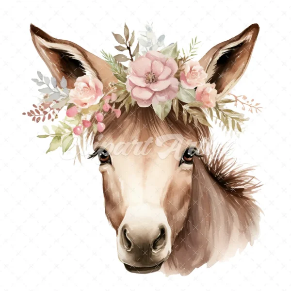 20 High-Quality Floral Donkey Clipart - Floral donkey digital watercolor JPG instant download for commercial use - Digital download