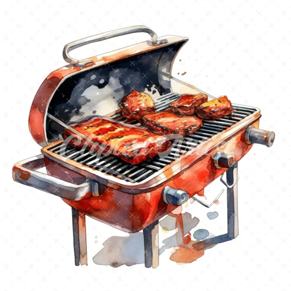 20 High-Quality BBQ Grill at Clipart - BBQ grill digital watercolor JPG instant download for commercial use - Digital download