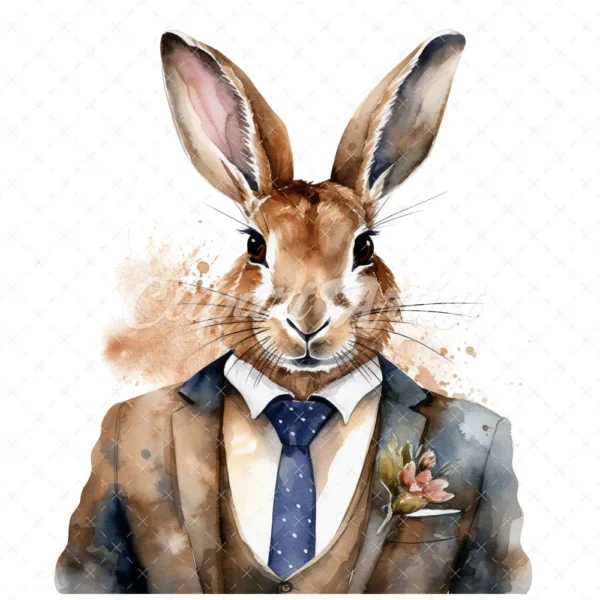 19 High-Quality Bunny in Suit Clipart - Bunny in suit digital watercolor JPG instant download for commercial use - Digital download