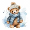 20 High-Quality Winter Teddy Bear Clipart - Winter teddy bear digital watercolor JPG instant download for commercial use - Digital download