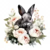 20 High-Quality Black Bunny With White Roses Clipart - Bunny digital watercolor JPG instant download for commercial use - Digital download
