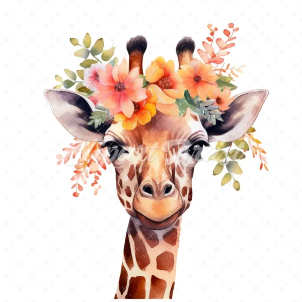 19 High-Quality Floral Giraffe Clipart - Floral giraffe digital watercolor JPG instant download for commercial use - Digital download