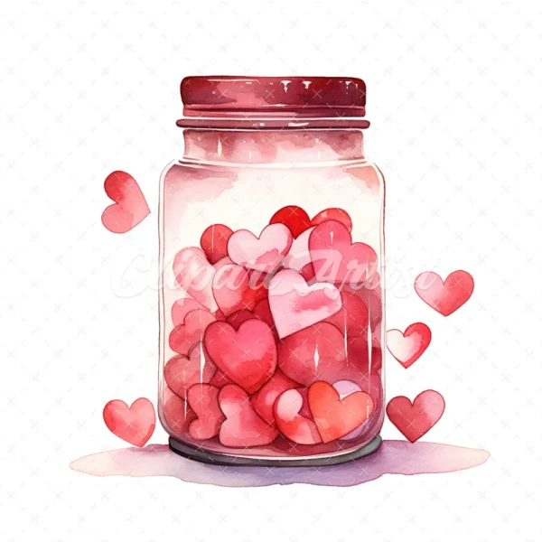 20 High-Quality Jar of Hearts Clipart - Jar of hearts digital watercolor JPG instant download for commercial use - Digital download