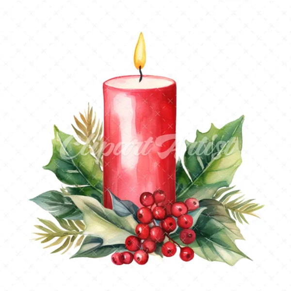 19 High-Quality Christmas Candles Clipart - Christmas candles digital watercolor JPG instant download for commercial use - Digital download
