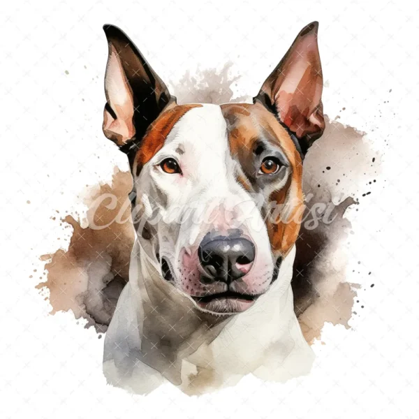 20 High-Quality Bull Terrier Portrait Clipart - Bull terrier digital watercolor JPG instant download for commercial use - Digital download