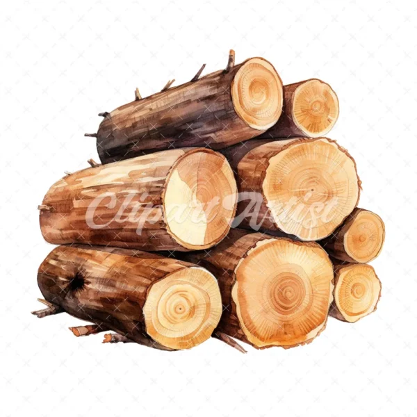 18 High-Quality Chopped Wood Clipart - Chopped wood digital watercolor JPG instant download for commercial use - Digital download