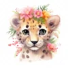 20 High-Quality Floral Cute Cheetah Clipart - Cute cheetah digital watercolor JPG instant download for commercial use - Digital download