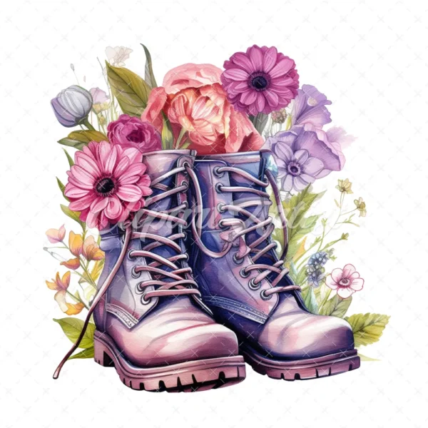 19 High-Quality Floral Boots Clipart - Floral boots digital watercolor JPG instant download for commercial use - Digital download