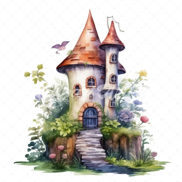 20 High-Quality Fairy Towers Clipart - Fairy towers digital watercolor JPG instant download for commercial use - Digital download
