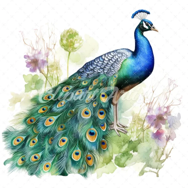 20 High-Quality Peacock in Garden Clipart - Peacock digital watercolor JPG instant download for commercial use - Digital download
