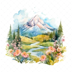 20 High-Quality Floral Mountains Clipart - Floral mountains digital watercolor JPG instant download for commercial use - Digital download