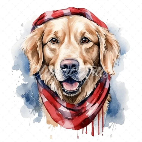 20 High-Quality Golden Retriever with Bandana Clipart - Dogs digital watercolor JPG instant download for commercial use - Digital download