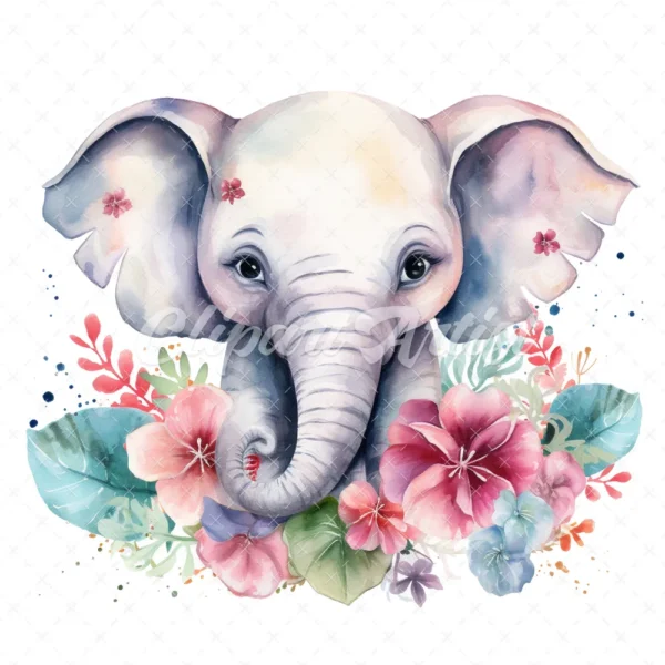20 High-Quality Floral Cute Elephants Clipart - Cute elephants digital watercolor JPG instant download for commercial use - Digital download
