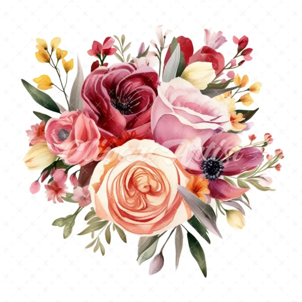 20 High-Quality Flower Bouquet Clipart - Flower bouquet digital watercolor JPG instant download for commercial use - Digital download