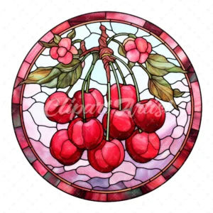 17 High-Quality Cherry Stained Glass Clipart - Cherry digital watercolor JPG instant download for commercial use - Digital download