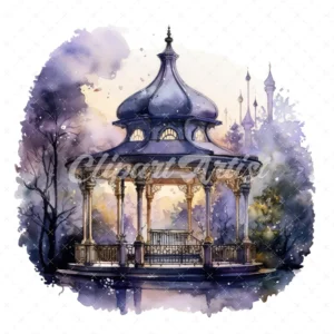 20 High-Quality Night Pavilion Clipart - Night pavilion digital watercolor JPG instant download for commercial use - Digital download