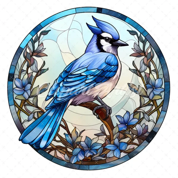 20 High-Quality Blue Jay Stained Glass Clipart - Blue jay digital watercolor JPG instant download for commercial use - Digital download