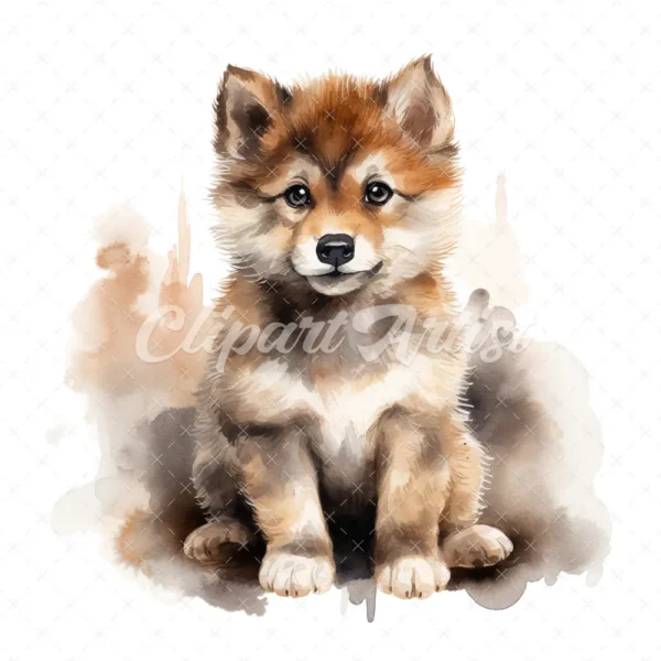20 High-Quality Fluffy Sitting Dogs Clipart - Fluffy dogs digital watercolor JPG instant download for commercial use - Digital download