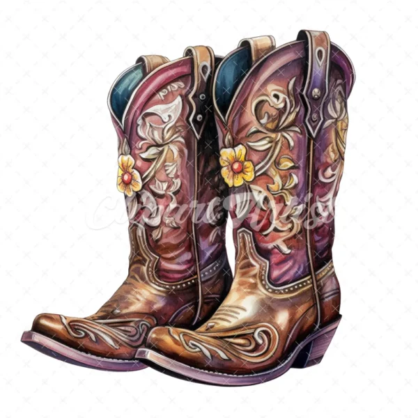 19 High-Quality Ornate Cowboy Boots Clipart - Cowboy boots digital watercolor JPG instant download for commercial use - Digital download