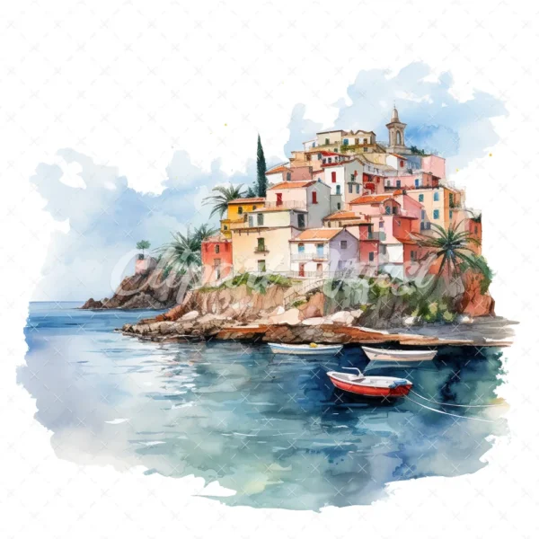 19 High-Quality Italian Seaside Clipart - Italian seaside digital watercolor JPG instant download for commercial use - Digital download