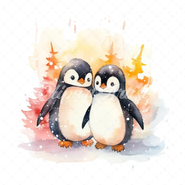 20 High-Quality Happy Penguin Friends Clipart - Penguin friend digital watercolor JPG instant download for commercial use - Digital download