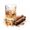 20 High-Quality Cigar Glass of Whisky Clipart -Cigar whisky digital watercolor JPG instant download for commercial use - Digital download