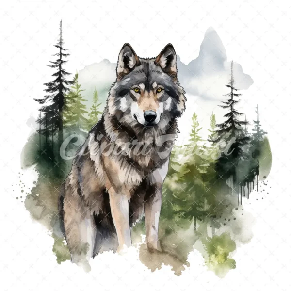 20 High-Quality Forest Grey Wolf Clipart - Forest grey wolf digital watercolor JPG instant download for commercial use - Digital download
